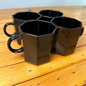 Vintage Black Glass Octime Octagon Coffee Mugs